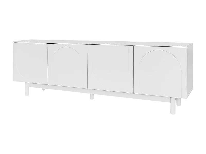 Meuble TV blanc style luxe portes texturées forme de U AEKRON