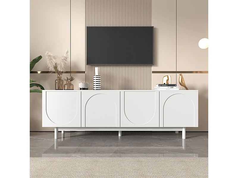 URBAN MEUBLE Meuble TV blanc style luxe portes texturées forme de U