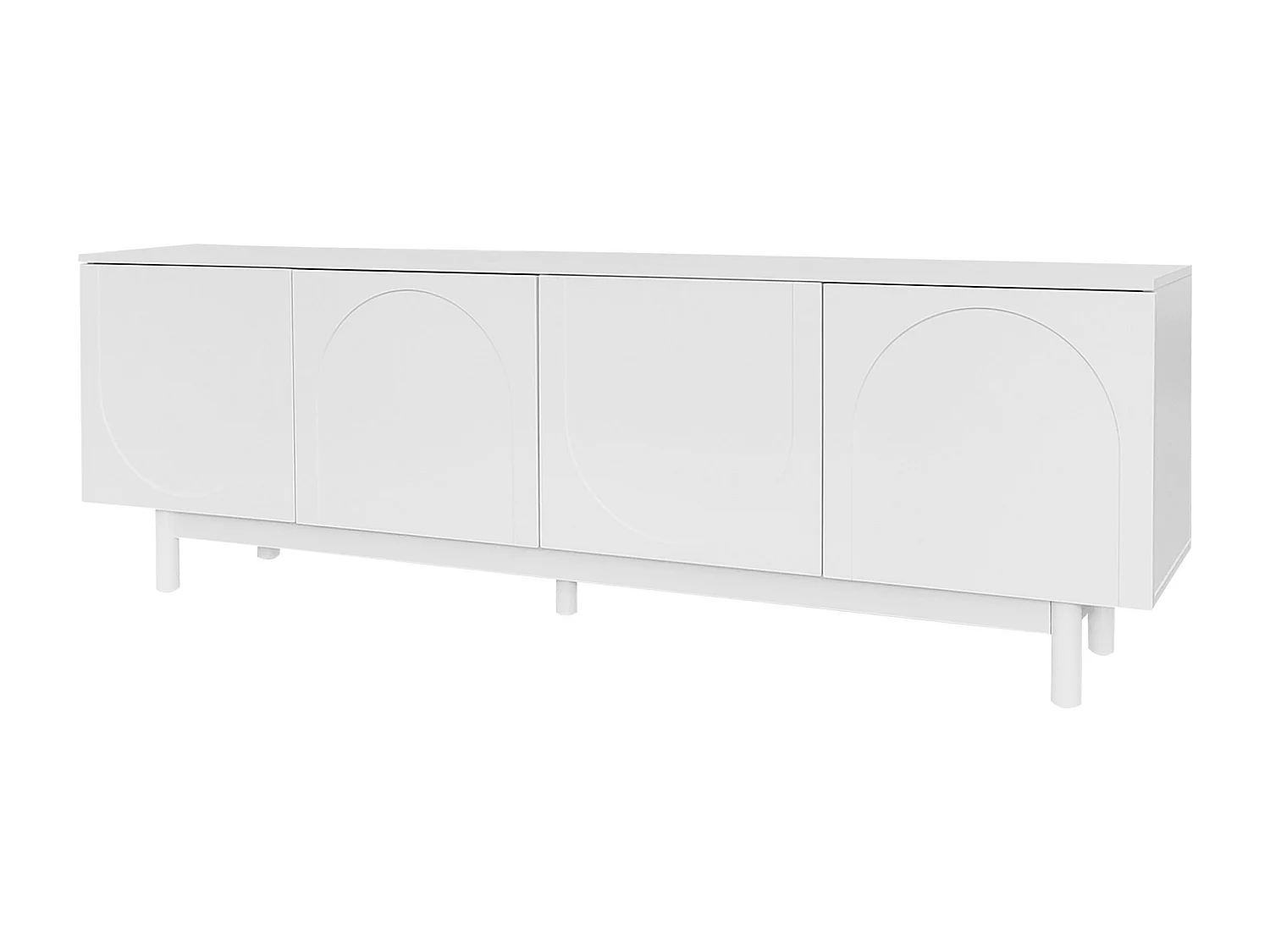 Meuble TV blanc style luxe portes texturées forme de U AEKRON