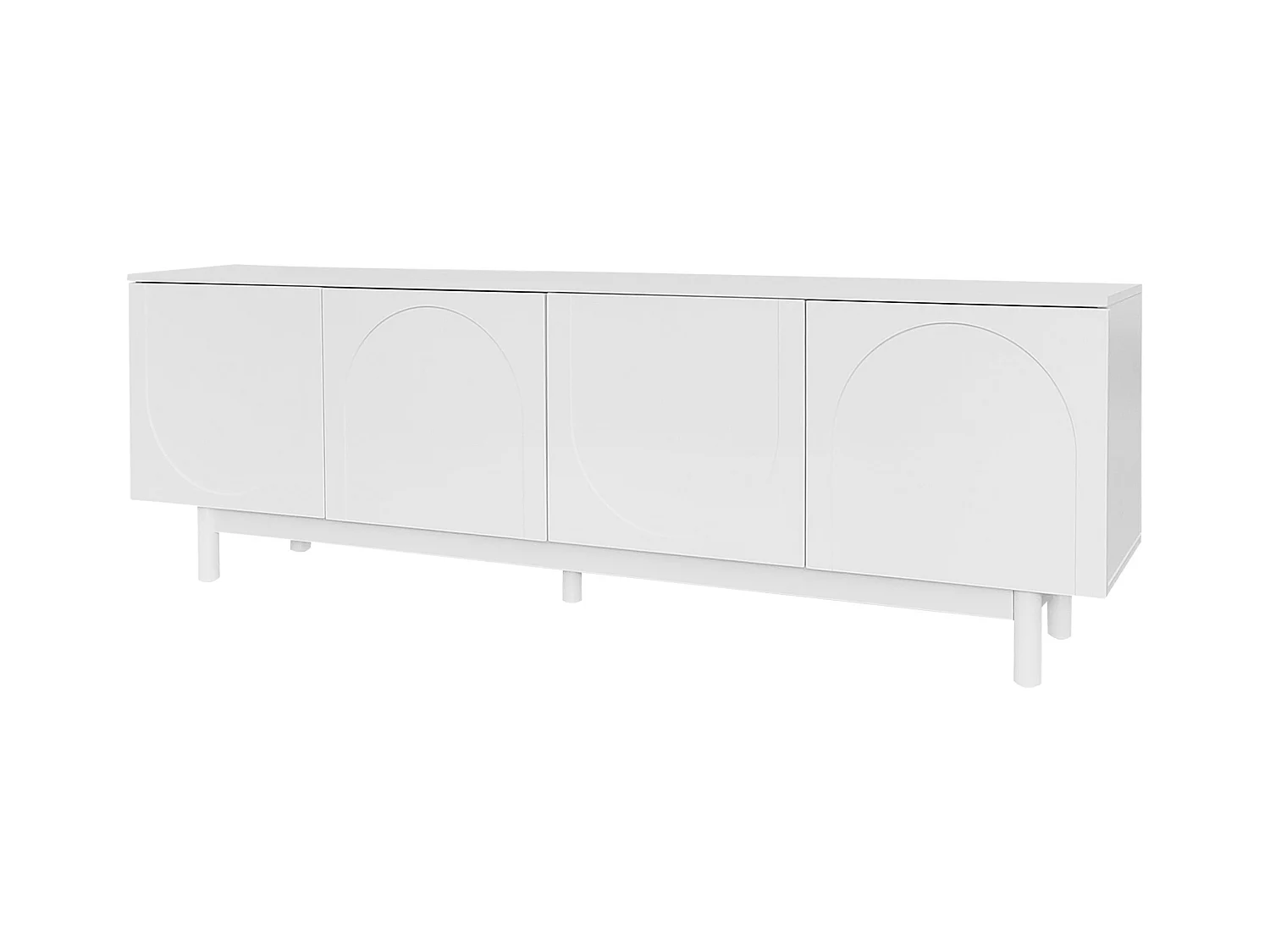 Meuble TV blanc style luxe portes texturées forme de U AEKRON