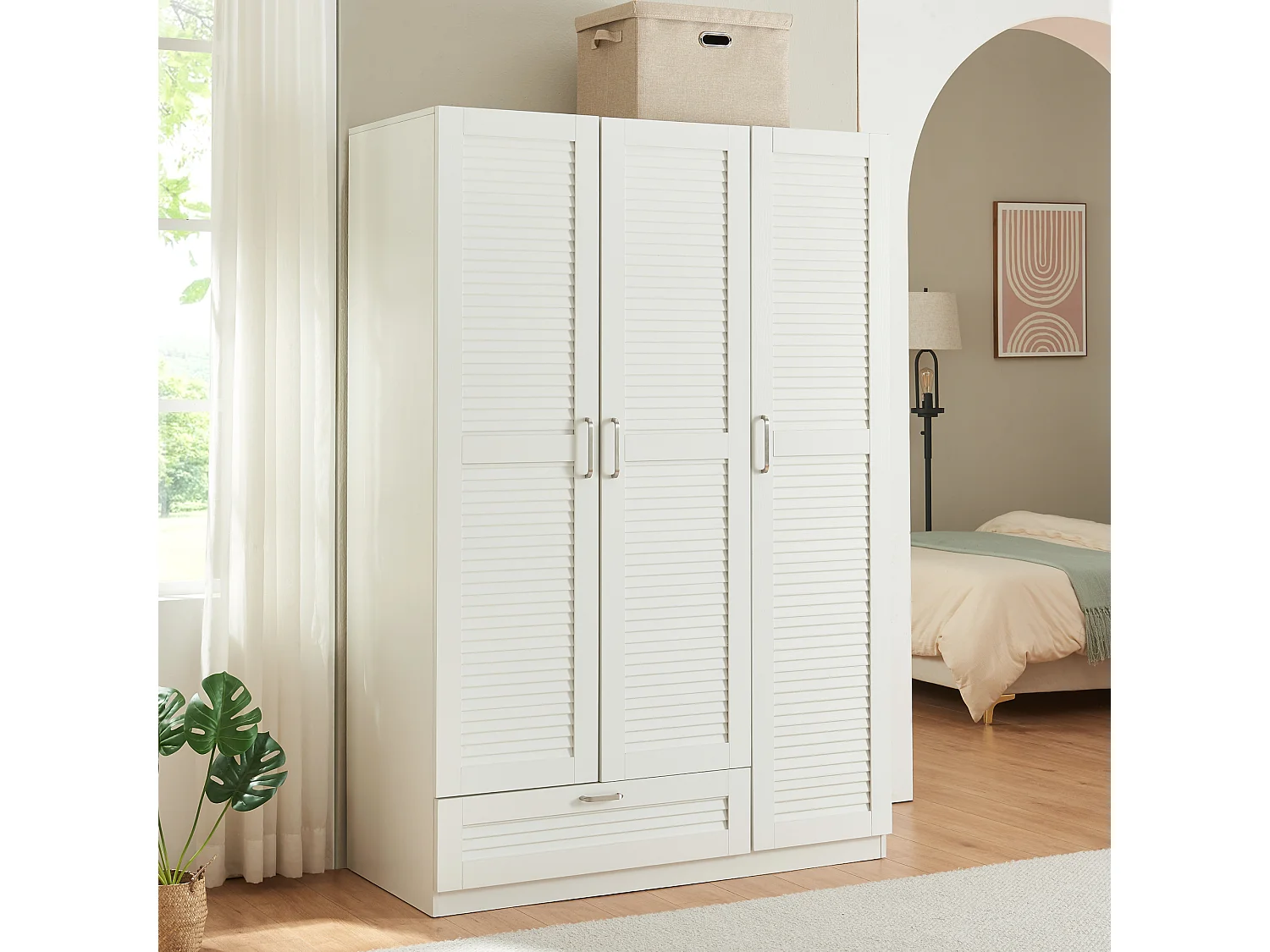 Armoire de chambre Finning 7 étagères 1 tiroirs MDF 176 x 120 x 52 cm blanc [en.casa]