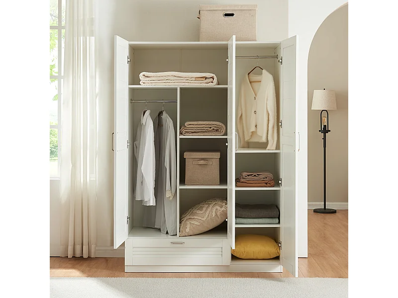 Armoire de chambre Finning 7 étagères 1 tiroirs MDF 176 x 120 x 52 cm blanc [en.casa]