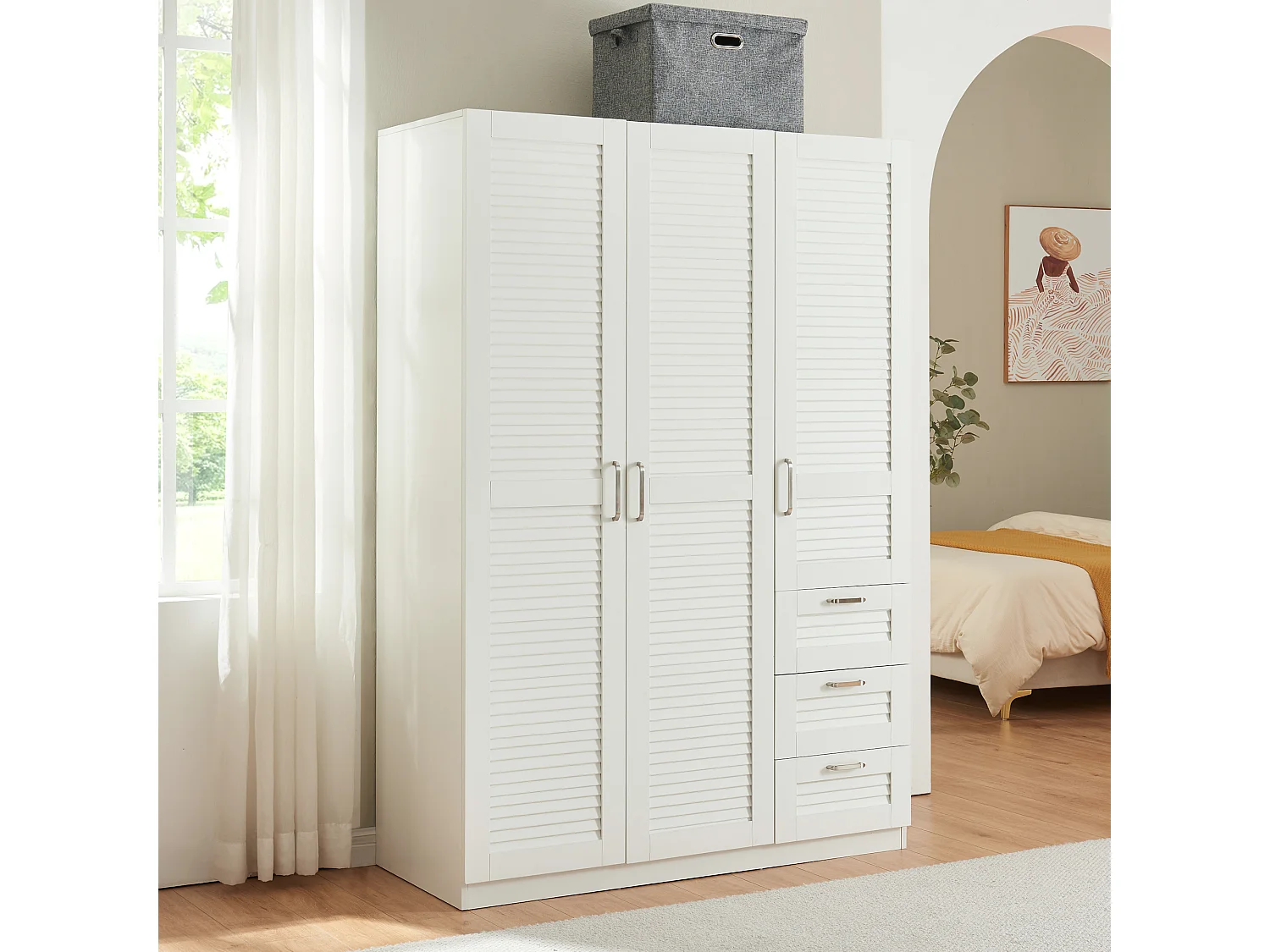 Armoire de chambre Finning 4 étagères 3 tiroirs MDF 176 x 120 x 52 cm blanc [en.casa]