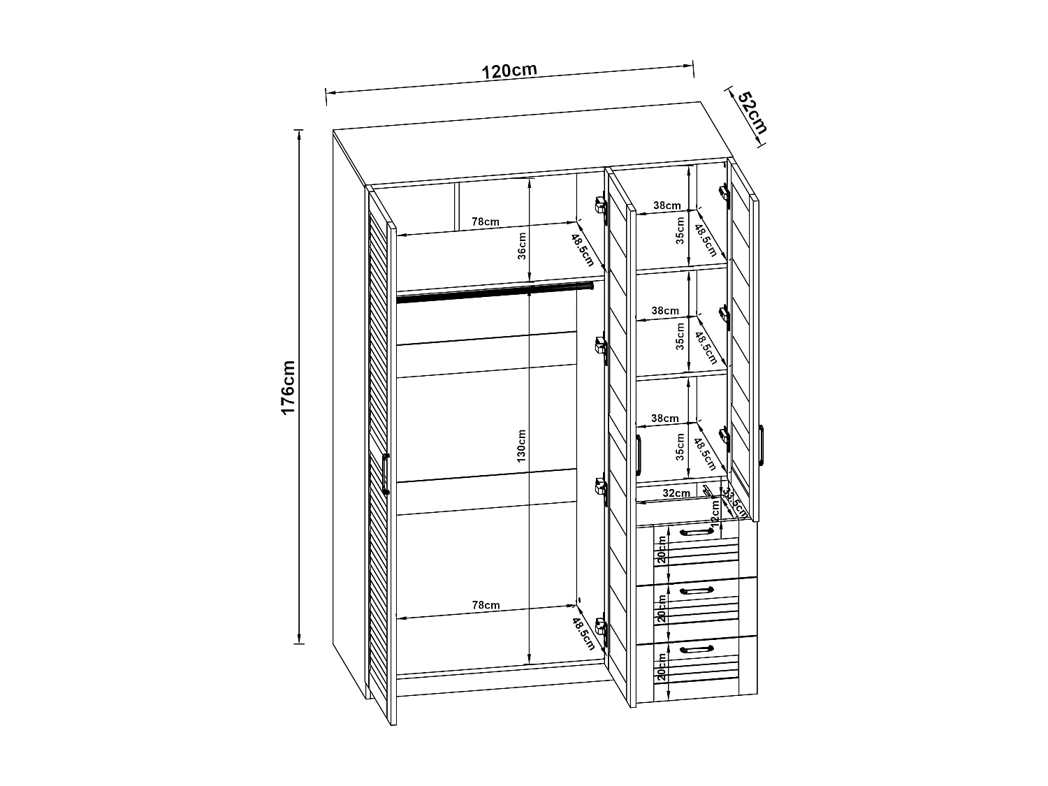 Armoire de chambre Finning 4 étagères 3 tiroirs MDF 176 x 120 x 52 cm blanc [en.casa]