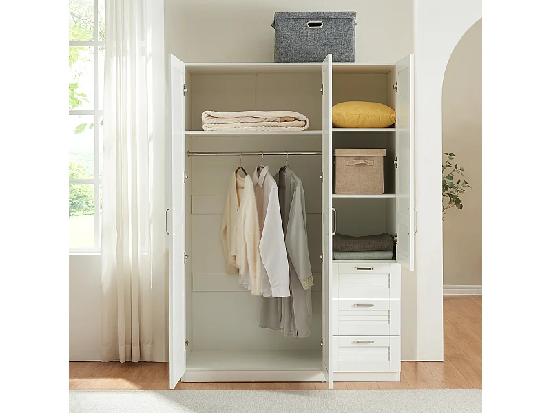 Armoire de chambre Finning 4 étagères 3 tiroirs MDF 176 x 120 x 52 cm blanc [en.casa]