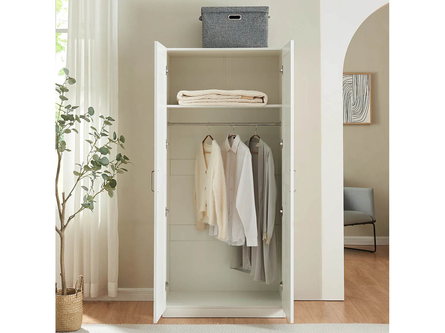 Armoire de chambre Finning 1 étagère MDF 176 x 80 x 52 cm blanc [en.casa]