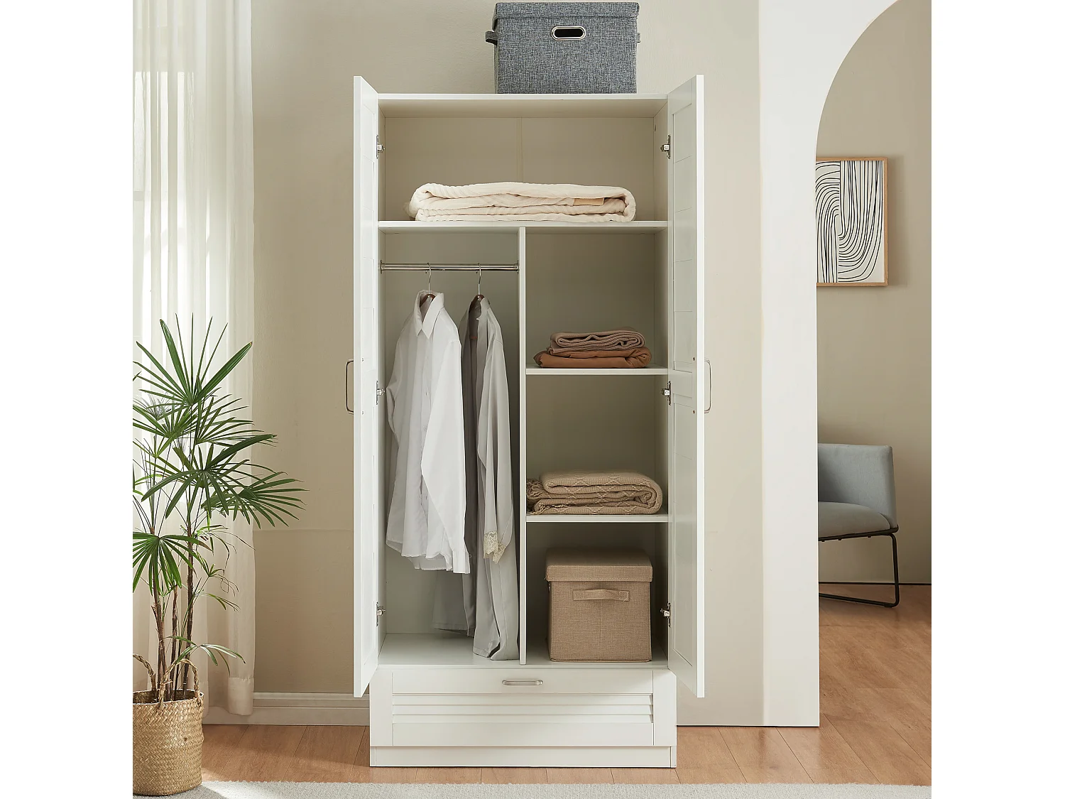 Armoire de chambre Finning 4 étagères 1 tiroir MDF 176 x 80 x 52 cm blanc [en.casa]