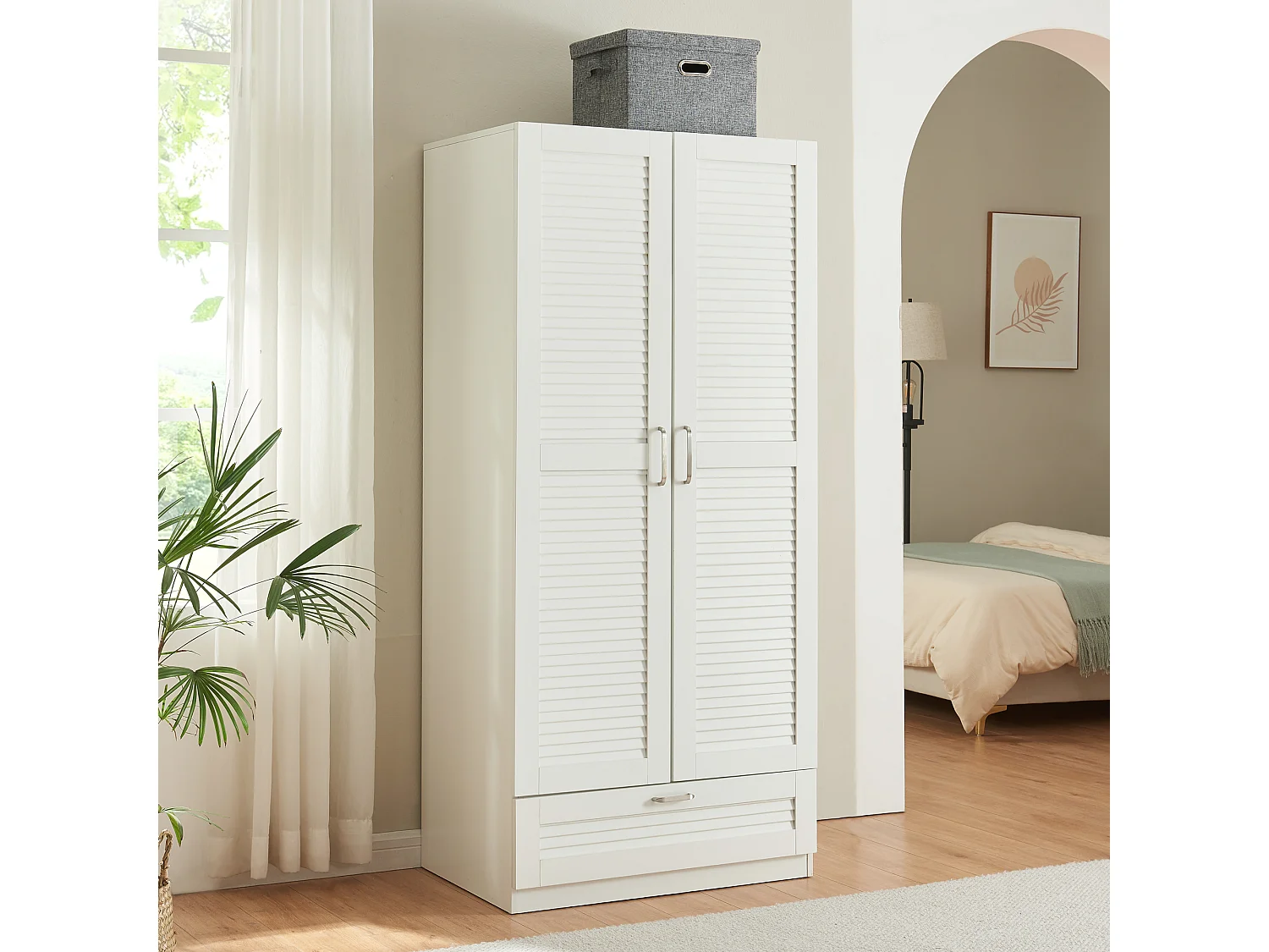 Armoire de chambre Finning 4 étagères 1 tiroir MDF 176 x 80 x 52 cm blanc [en.casa]