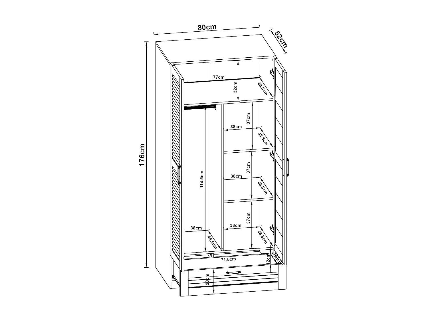 Armoire de chambre Finning 4 étagères 1 tiroir MDF 176 x 80 x 52 cm blanc [en.casa]
