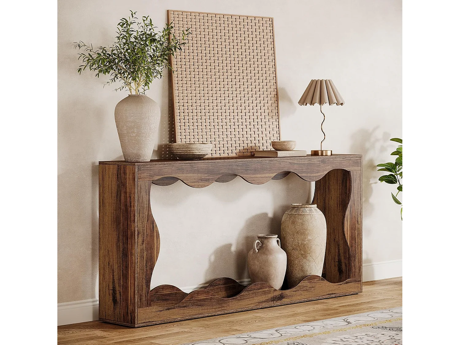 Table console de ferme de 160 cm avec rangement, table de canapé derrière le canapé, longue table d'entrée, table console étroite