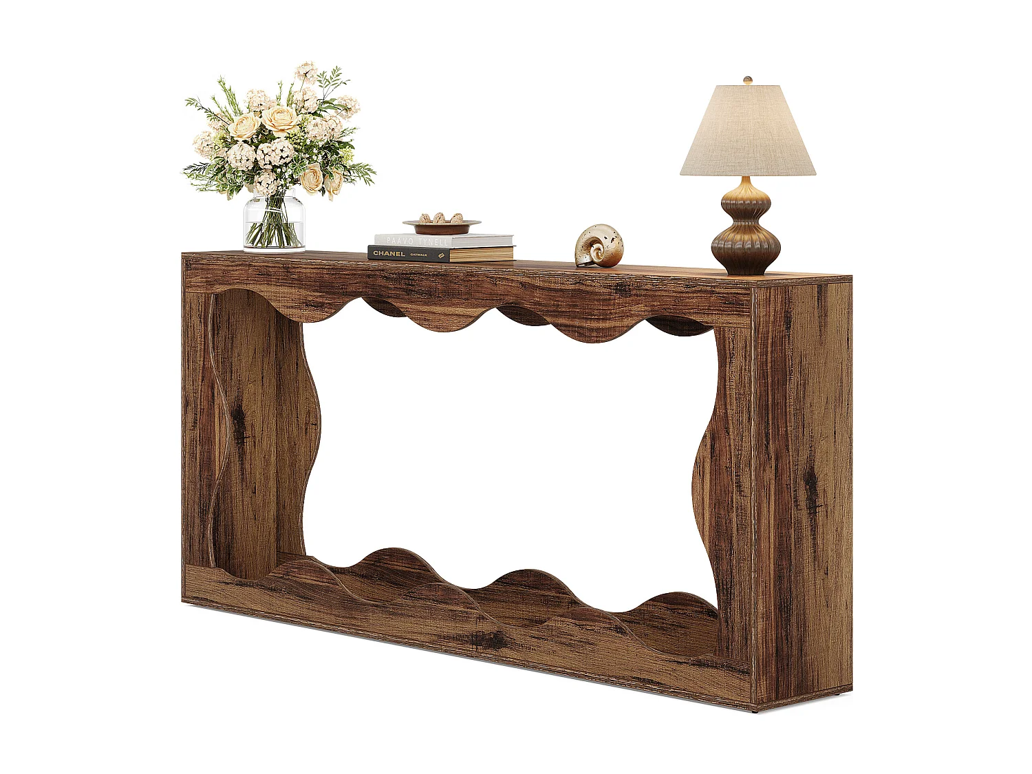 Table console de ferme de 160 cm avec rangement, table de canapé derrière le canapé, longue table d'entrée, table console étroite