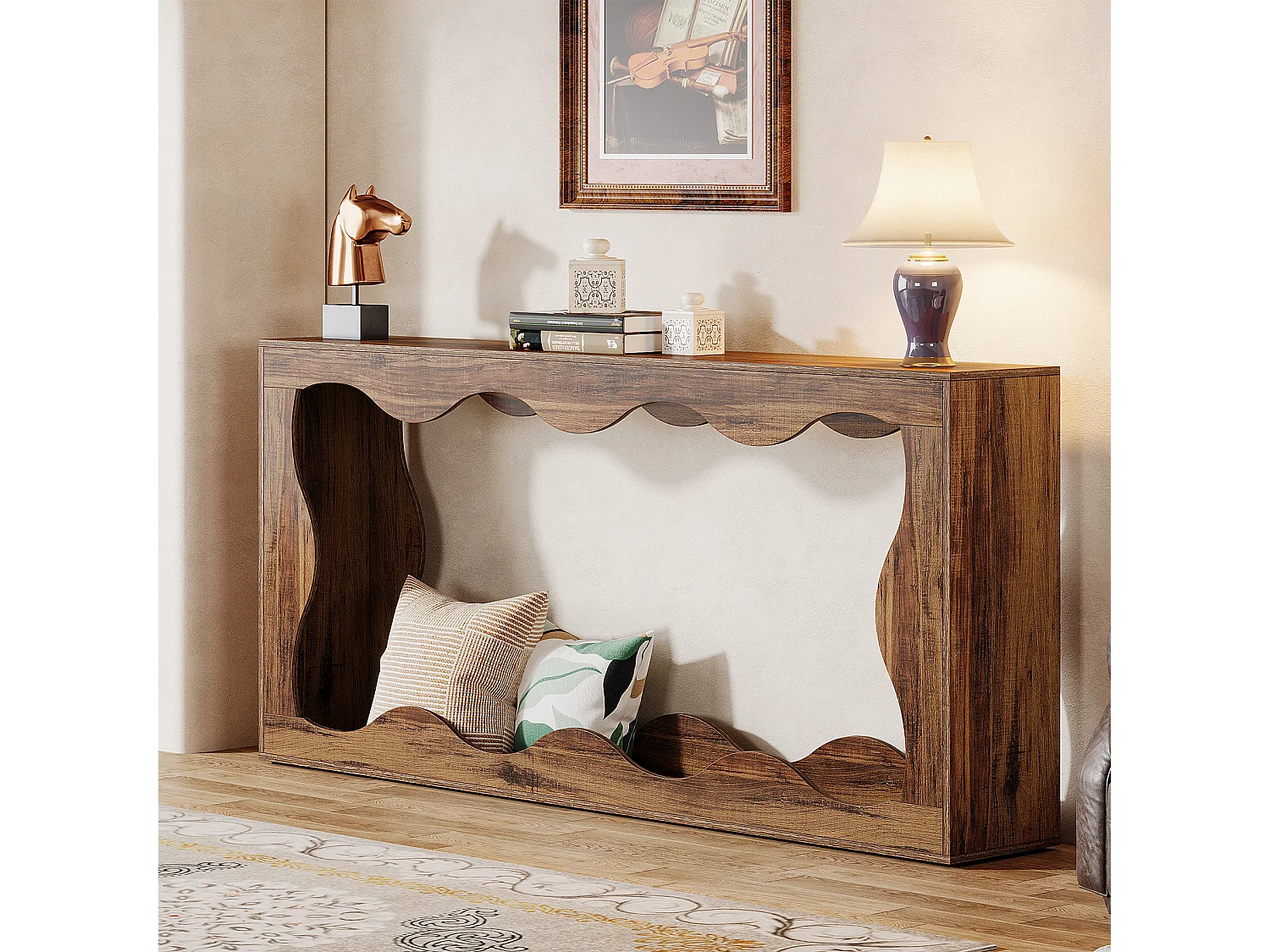 Table console de ferme de 160 cm avec rangement, table de canapé derrière le canapé, longue table d'entrée, table console étroite