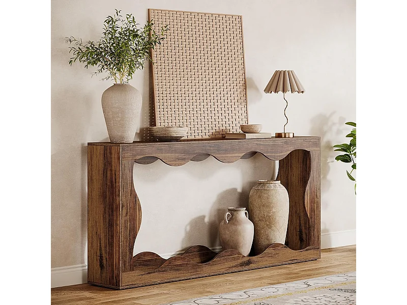 160cm Farmhouse Consoletafel met opbergruimte, salontafel achter de bank, lange haltafel, smalle consoletafel