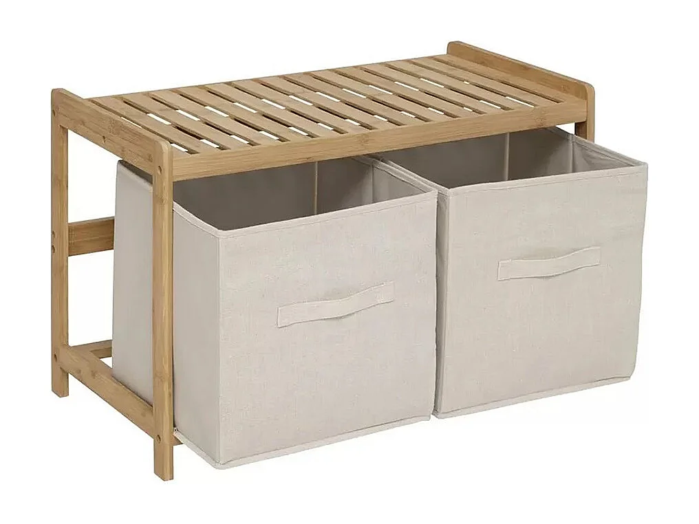 Banc de rangement avec 2 paniers en bambou coloris marron - Longueur 66 x Profondeur 44 x Hauteur 35 cm