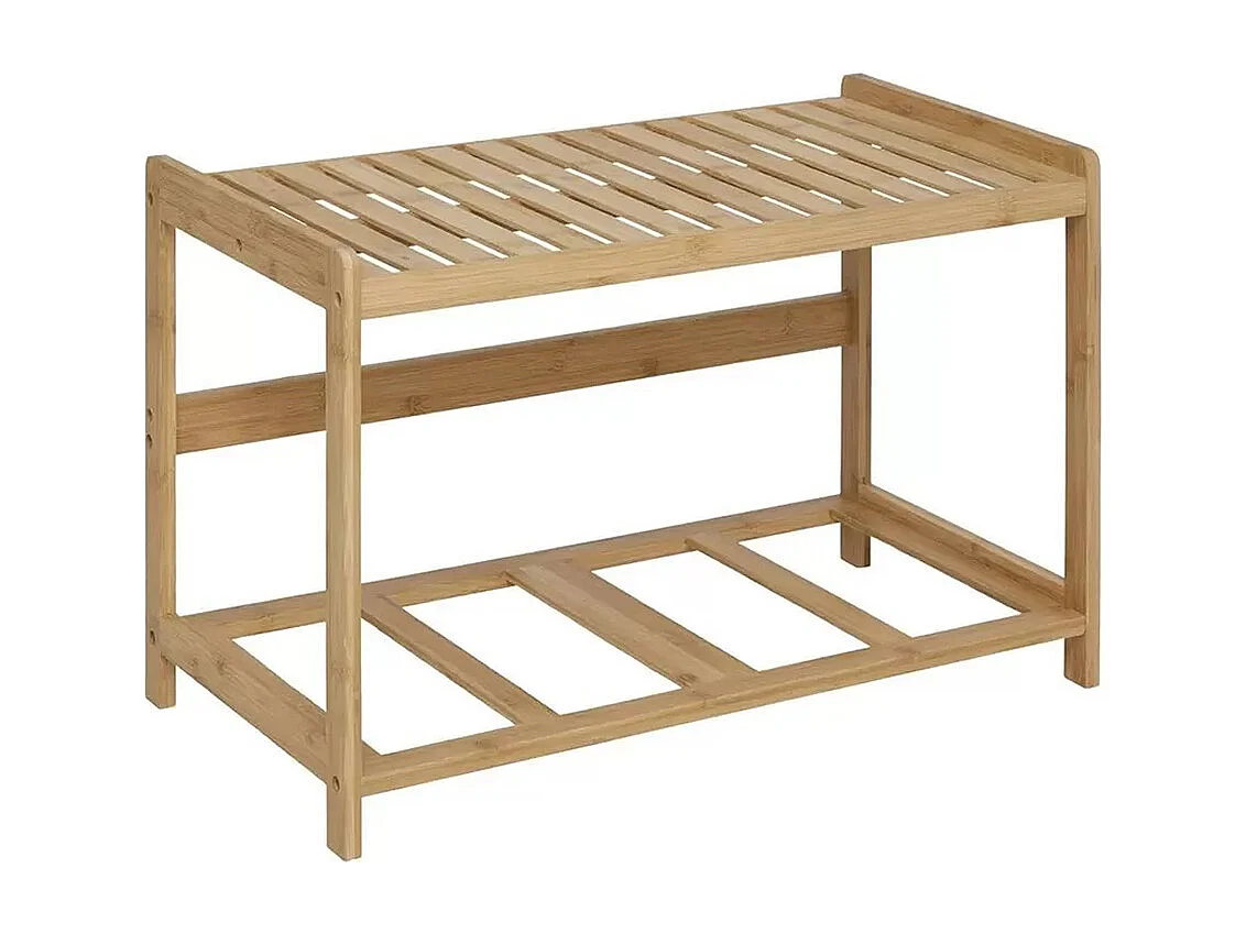 Banc de rangement avec 2 paniers en bambou coloris marron - Longueur 66 x Profondeur 44 x Hauteur 35 cm