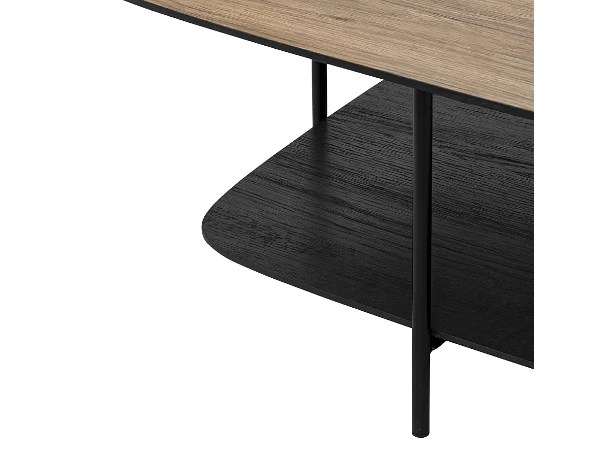 Table basse, table de salon avec 1 étagère en bois coloris noir, naturel -  Longueur 75 x Profondeur 75 x Hauteur 38 cm