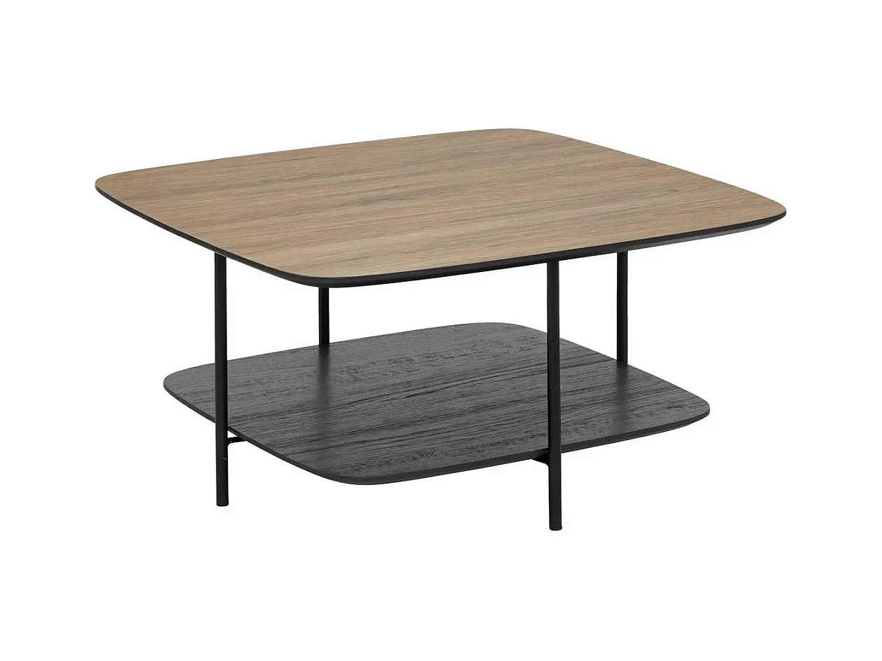 Table basse, table de salon avec 1 étagère en bois coloris noir, naturel -  Longueur 75 x Profondeur 75 x Hauteur 38 cm