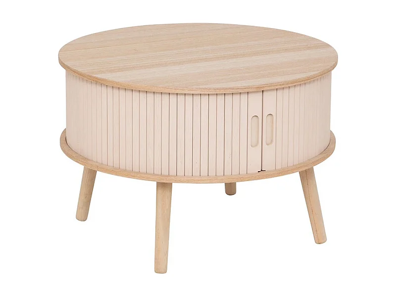 Table basse, table de salon avec 2 portes en bois coloris beige - diamètre 60 x Hauteur 40,7 cm