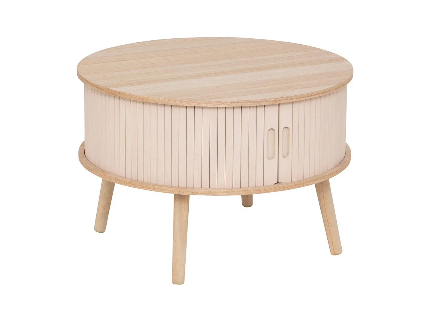 Table basse, table de salon avec 2 portes en bois coloris beige - diamètre 60 x Hauteur 40,7 cm
