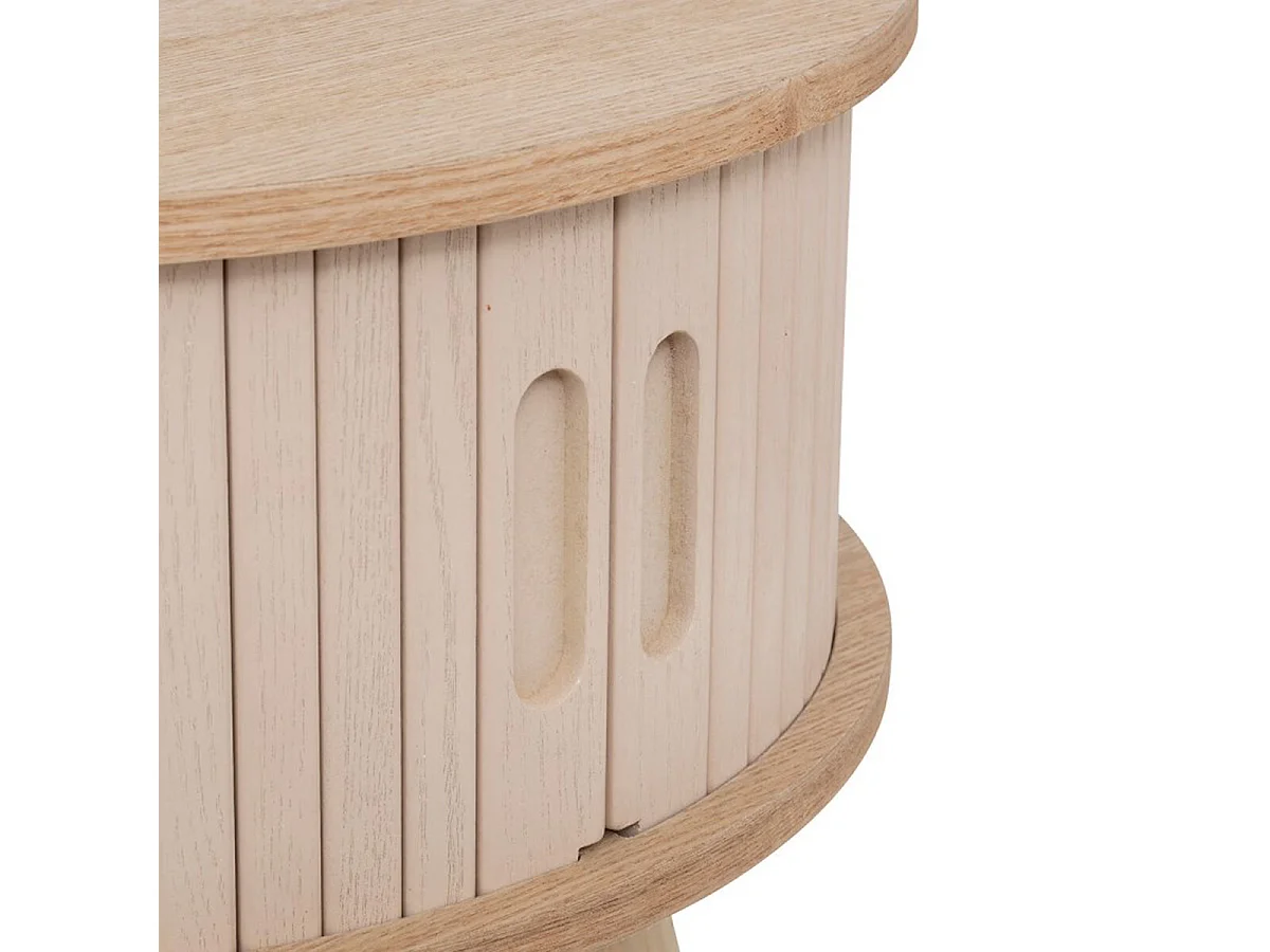 Table basse, table de salon avec 2 portes en bois coloris beige - diamètre 60 x Hauteur 40,7 cm
