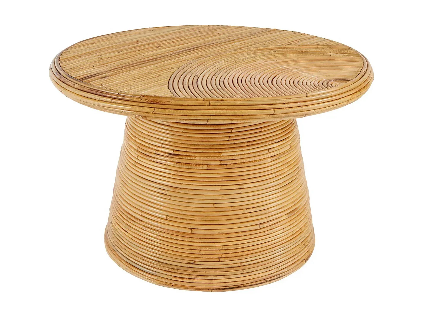 Table basse, table de salon ronde en bois de rotin coloris naturel -  diamètre 70 x Hauteur 45 cm