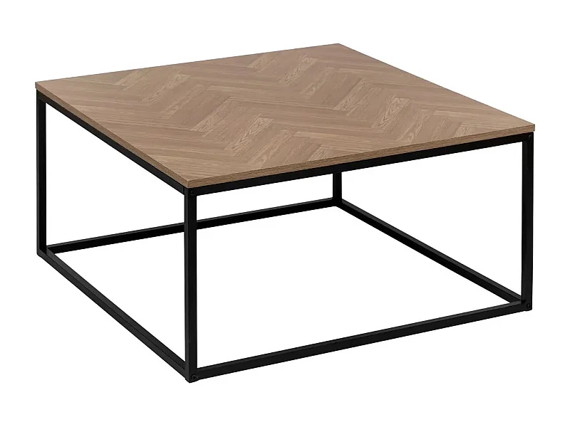 Table basse, table de salon en bois coloris marron et métal coloris noir-  Longueur 80 x Profondeur 80 x Hauteur 40,5 cm