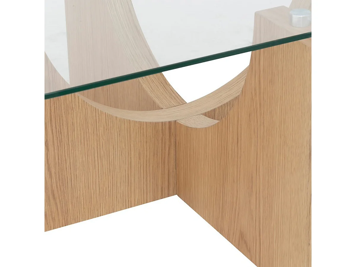 Table basse, table de salon en bois coloris naturel et verre transparent -  Longueur 85 x Profondeur 85 x Hauteur 45 cm
