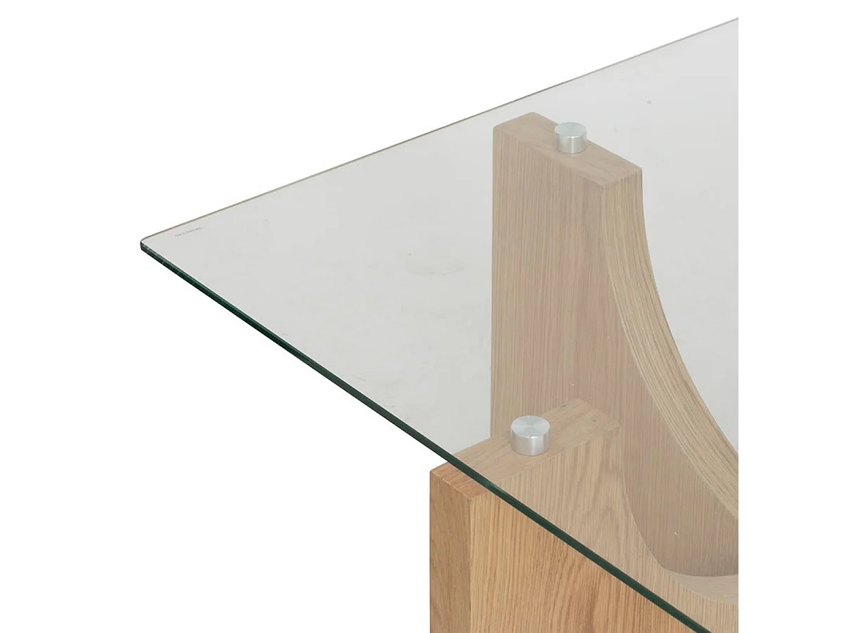 Table basse, table de salon en bois coloris naturel et verre transparent -  Longueur 85 x Profondeur 85 x Hauteur 45 cm