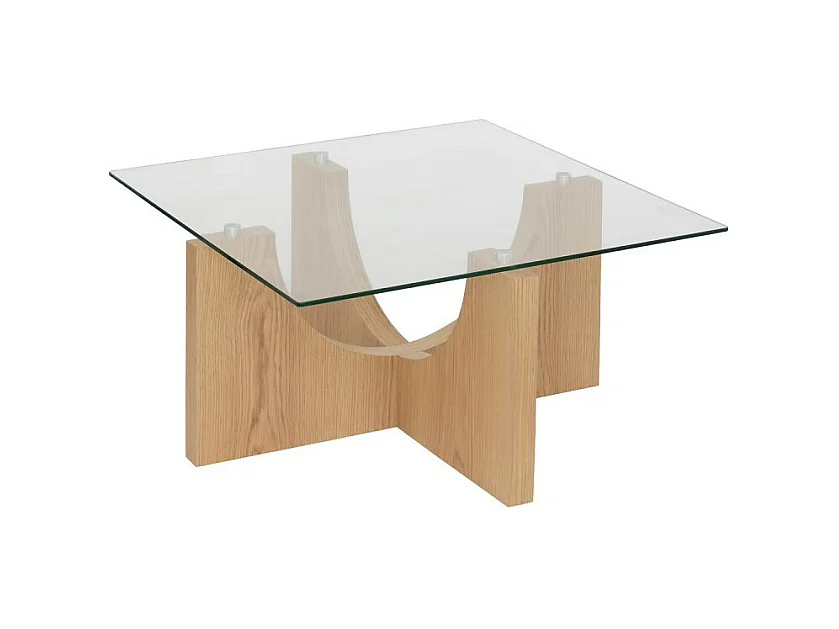 Table basse, table de salon en bois coloris naturel et verre transparent -  Longueur 85 x Profondeur 85 x Hauteur 45 cm