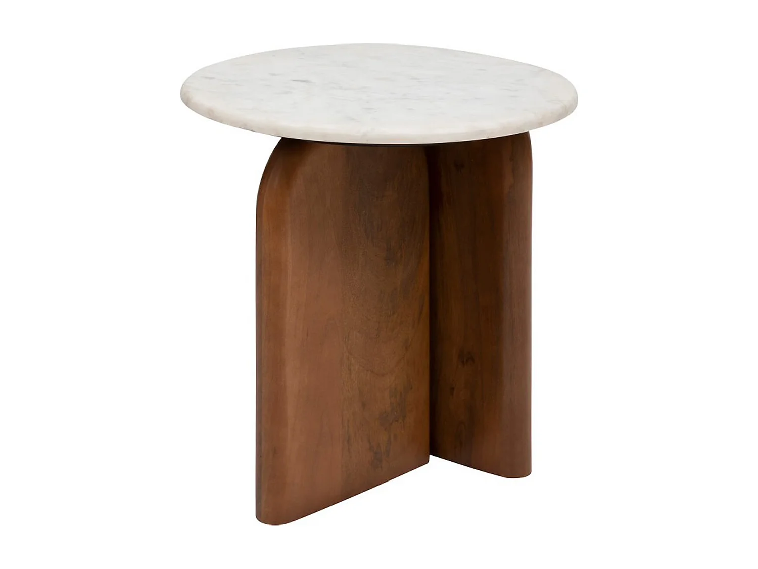 Table à café, table d'appoint en bois de manguier marron et marbre coloris blanc - diamètre 51 x Hauteur 56,5 cm