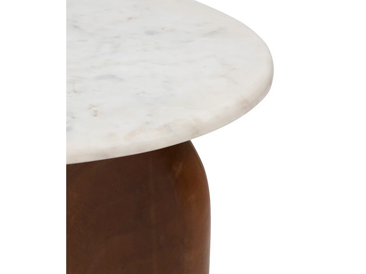 Table à café, table d'appoint en bois de manguier marron et marbre coloris blanc - diamètre 51 x Hauteur 56,5 cm