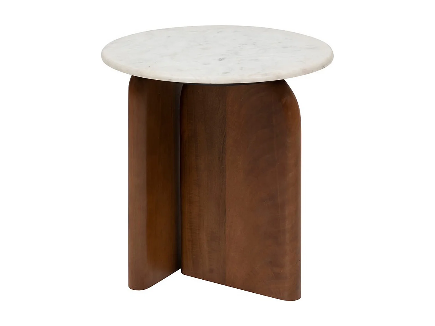Table à café, table d'appoint en bois de manguier marron et marbre coloris blanc - diamètre 51 x Hauteur 56,5 cm