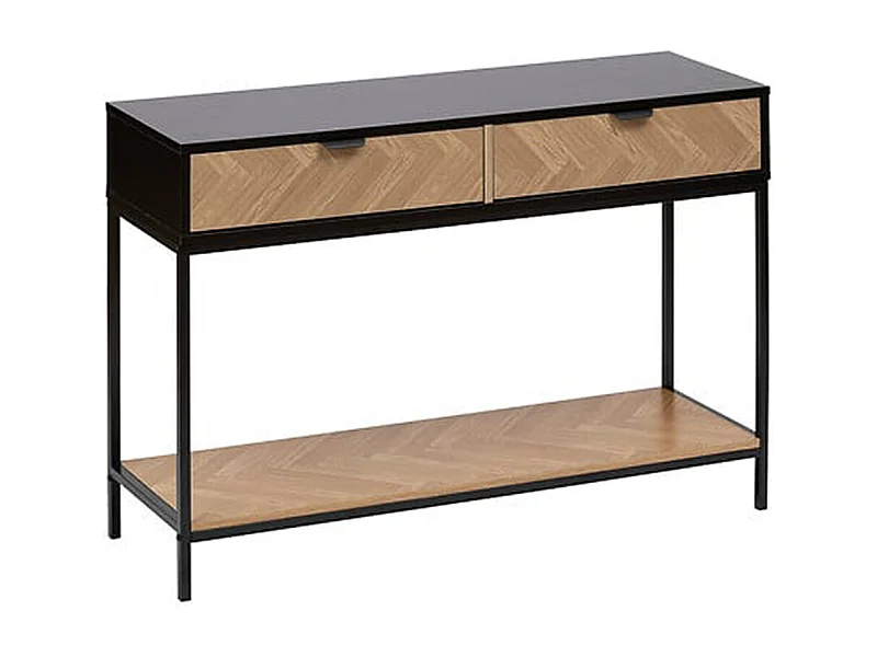 Console, meuble de console avec 2 tiroirs en bois coloris marron, noir - Longueur 110  x Profondeur 35 x Hauteur 75 cm