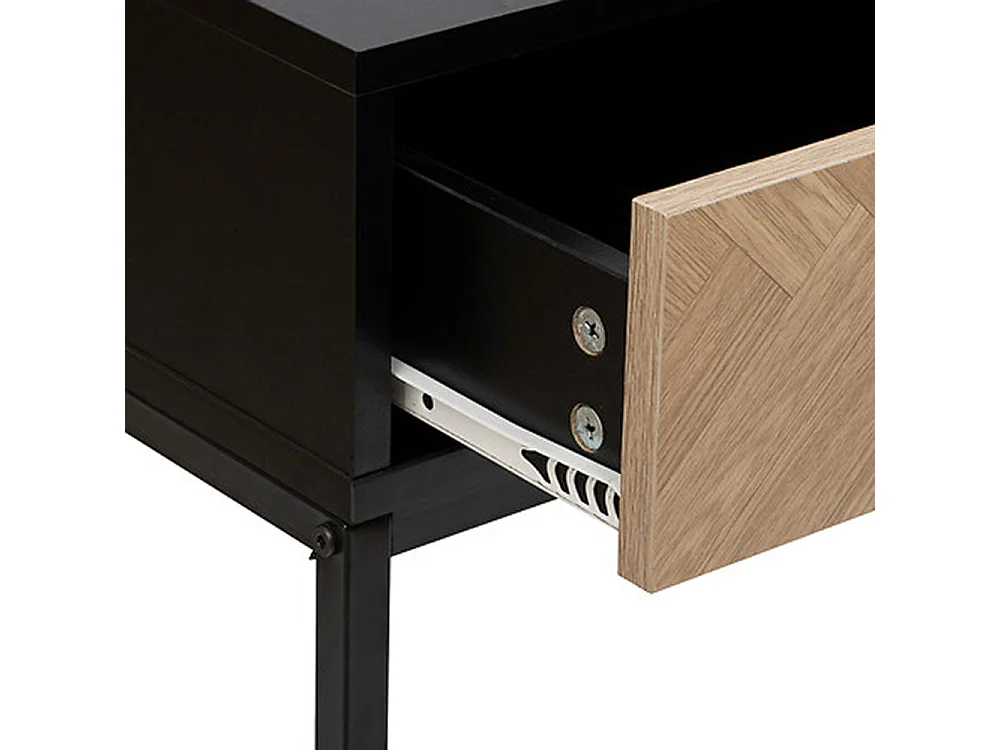 Console, meuble de console avec 2 tiroirs en bois coloris marron, noir - Longueur 110  x Profondeur 35 x Hauteur 75 cm