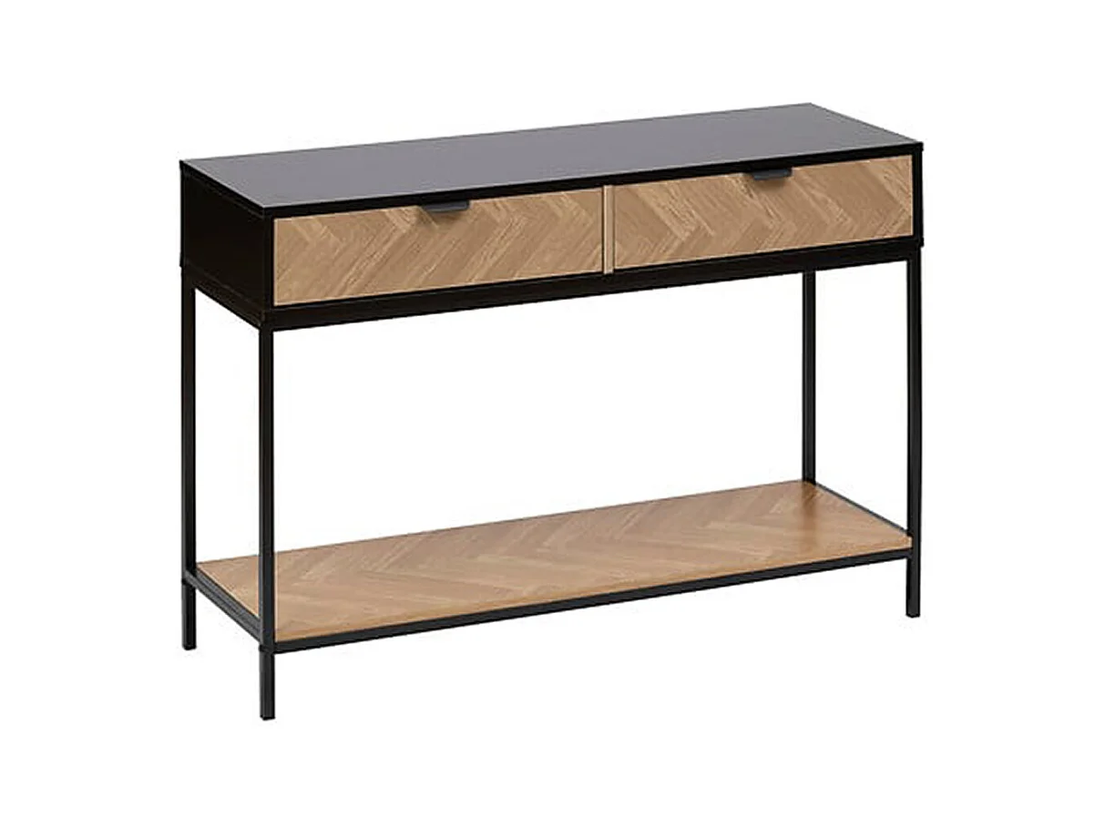 Console, meuble de console avec 2 tiroirs en bois coloris marron, noir - Longueur 110  x Profondeur 35 x Hauteur 75 cm