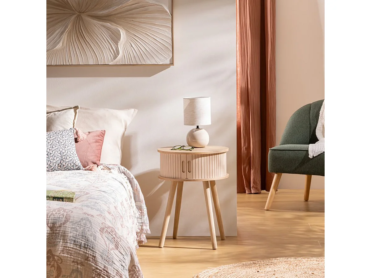 Table de chevet, table de nuit en bois coloris Beige - diamètre 40 x Hauteur 54 cm