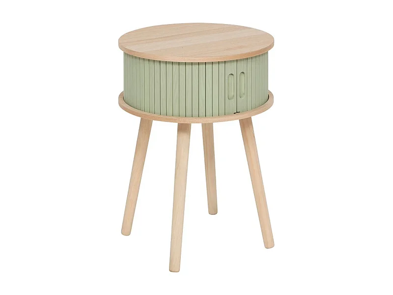 Table de chevet, table de nuit avec 2 portes en bois coloris vert, beige - diamètre 40 x Hauteur 54 cm