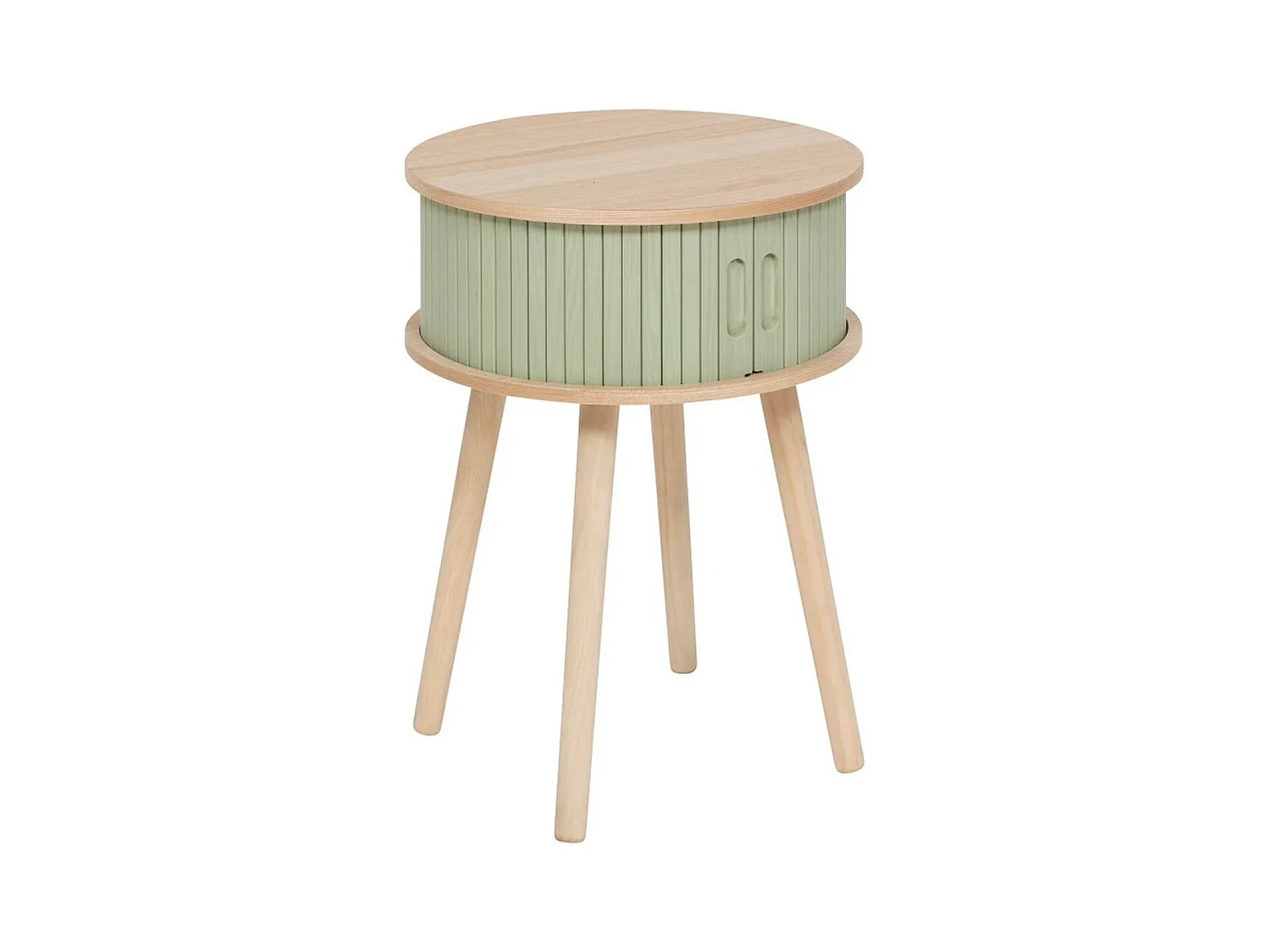 Table de chevet, table de nuit avec 2 portes en bois coloris vert, beige - diamètre 40 x Hauteur 54 cm