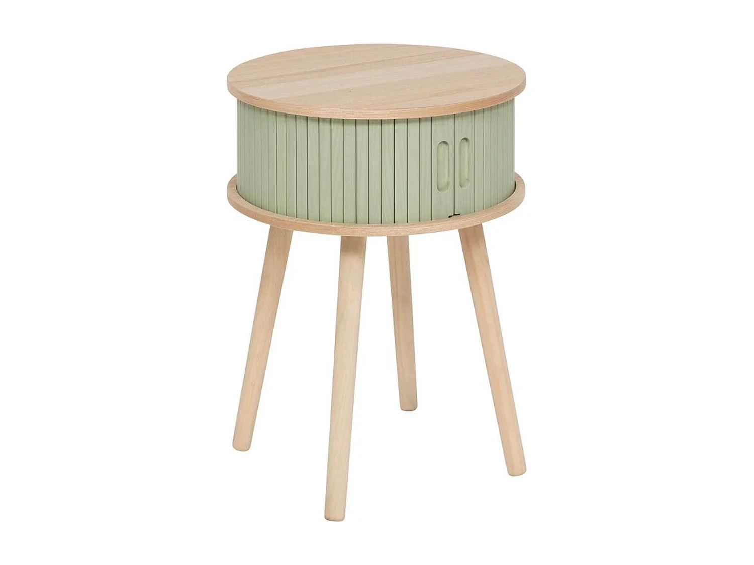 Table de chevet, table de nuit avec 2 portes en bois coloris vert, beige - diamètre 40 x Hauteur 54 cm