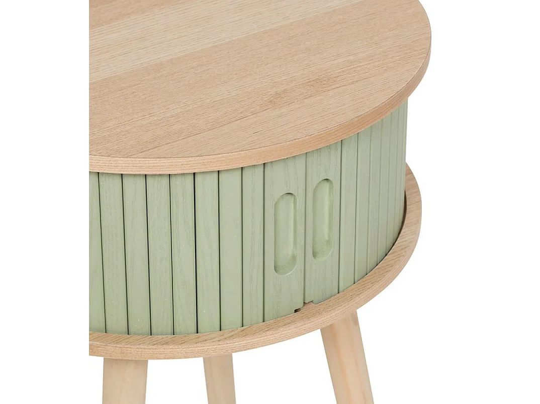 Table de chevet, table de nuit avec 2 portes en bois coloris vert, beige - diamètre 40 x Hauteur 54 cm