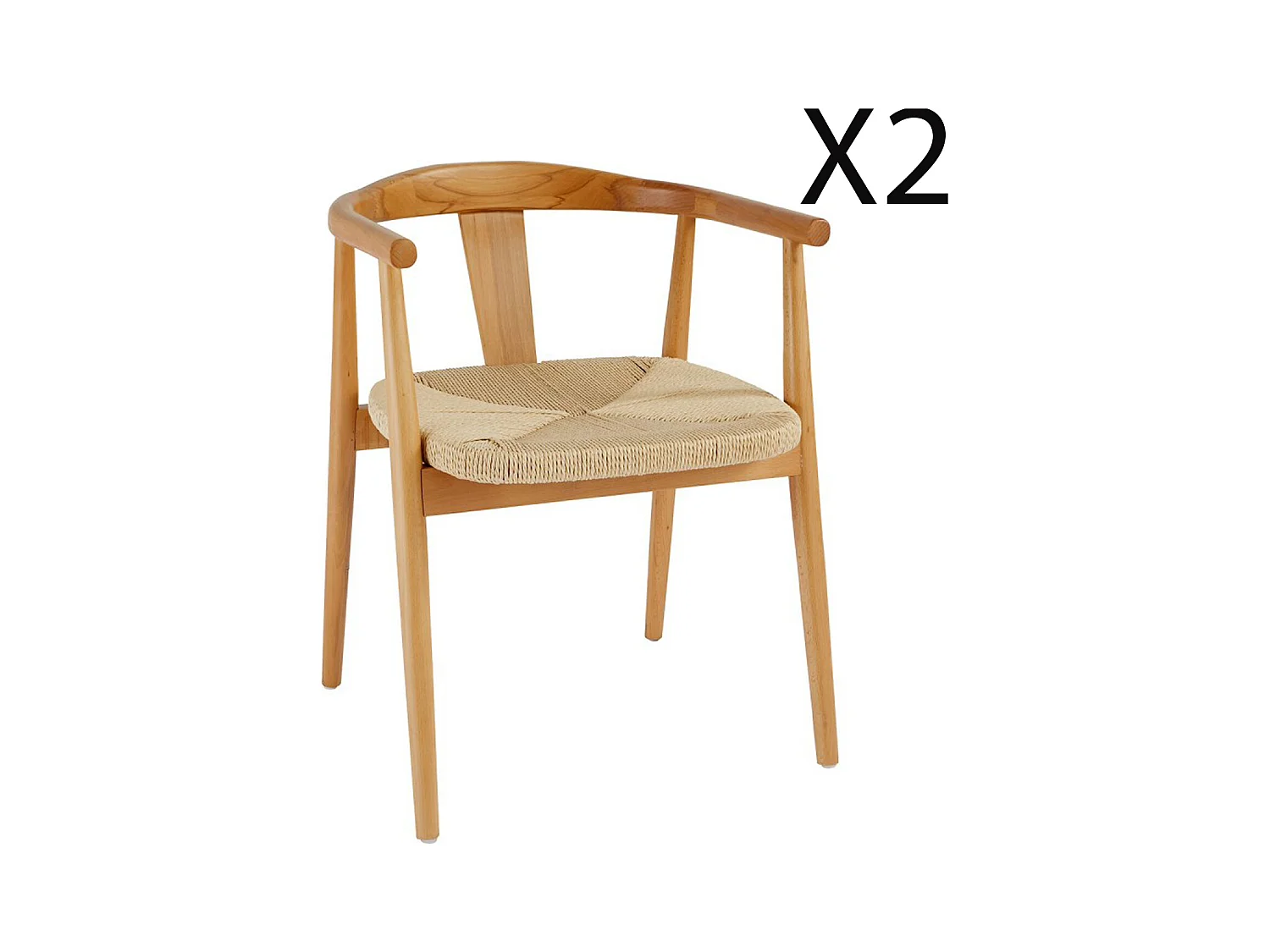 Lot de 2 fauteuils à dîner en bois coloris Beige  - Longueur 56  x Profondeur 56 x Hauteur 73 cm