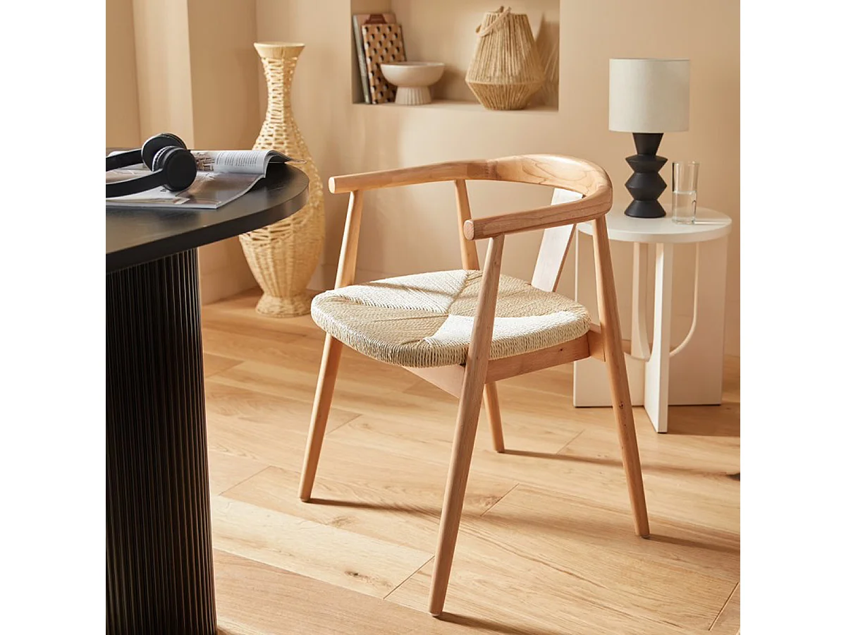 Lot de 2 fauteuils à dîner en bois coloris Beige  - Longueur 56  x Profondeur 56 x Hauteur 73 cm