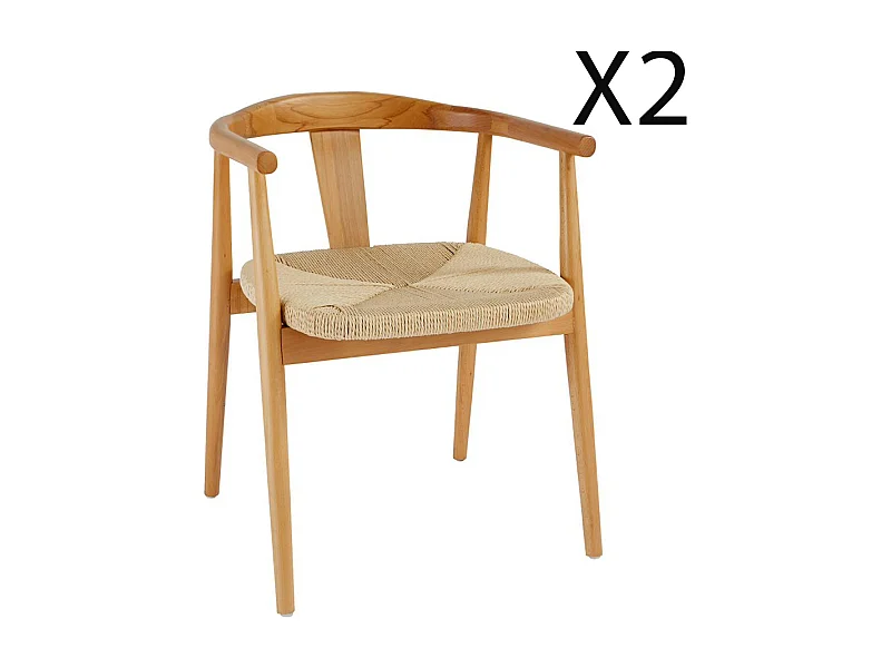 Lot de 2 fauteuils à dîner en bois coloris Beige  - Longueur 56  x Profondeur 56 x Hauteur 73 cm