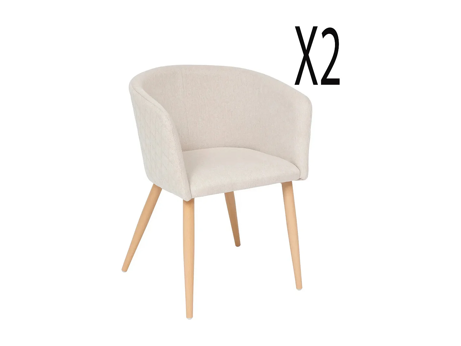 Lot de 2 fauteuils en velours coloris beige, pieds en bois coloris naturel