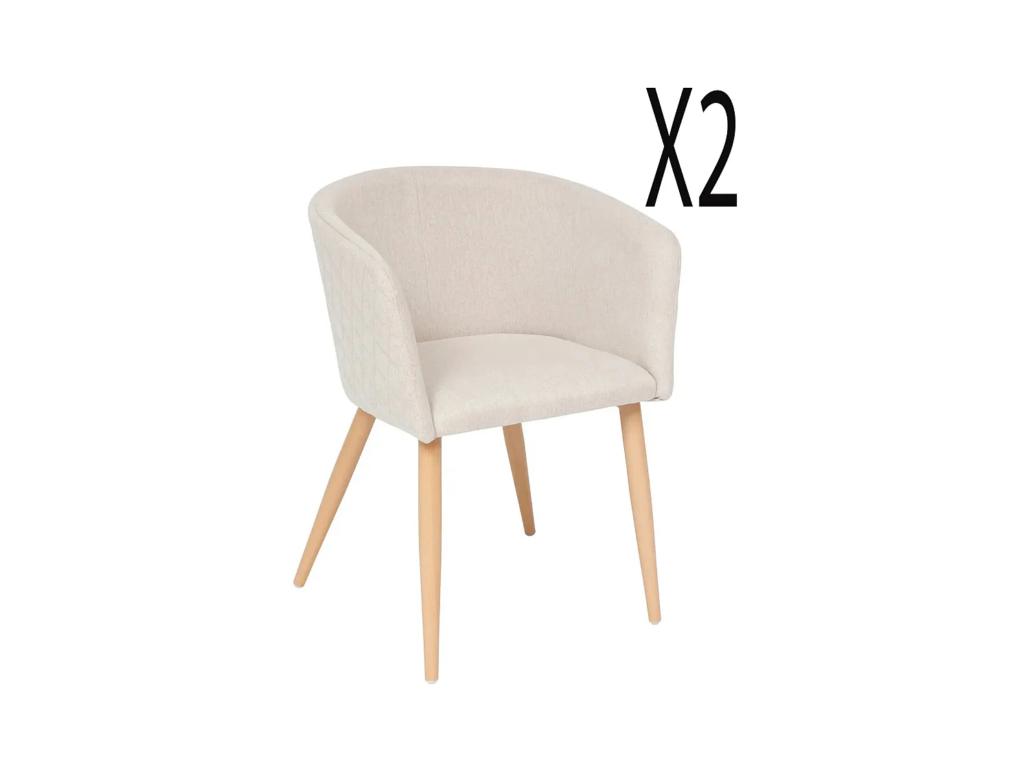 Lot de 2 fauteuils en velours coloris beige, pieds en bois coloris naturel