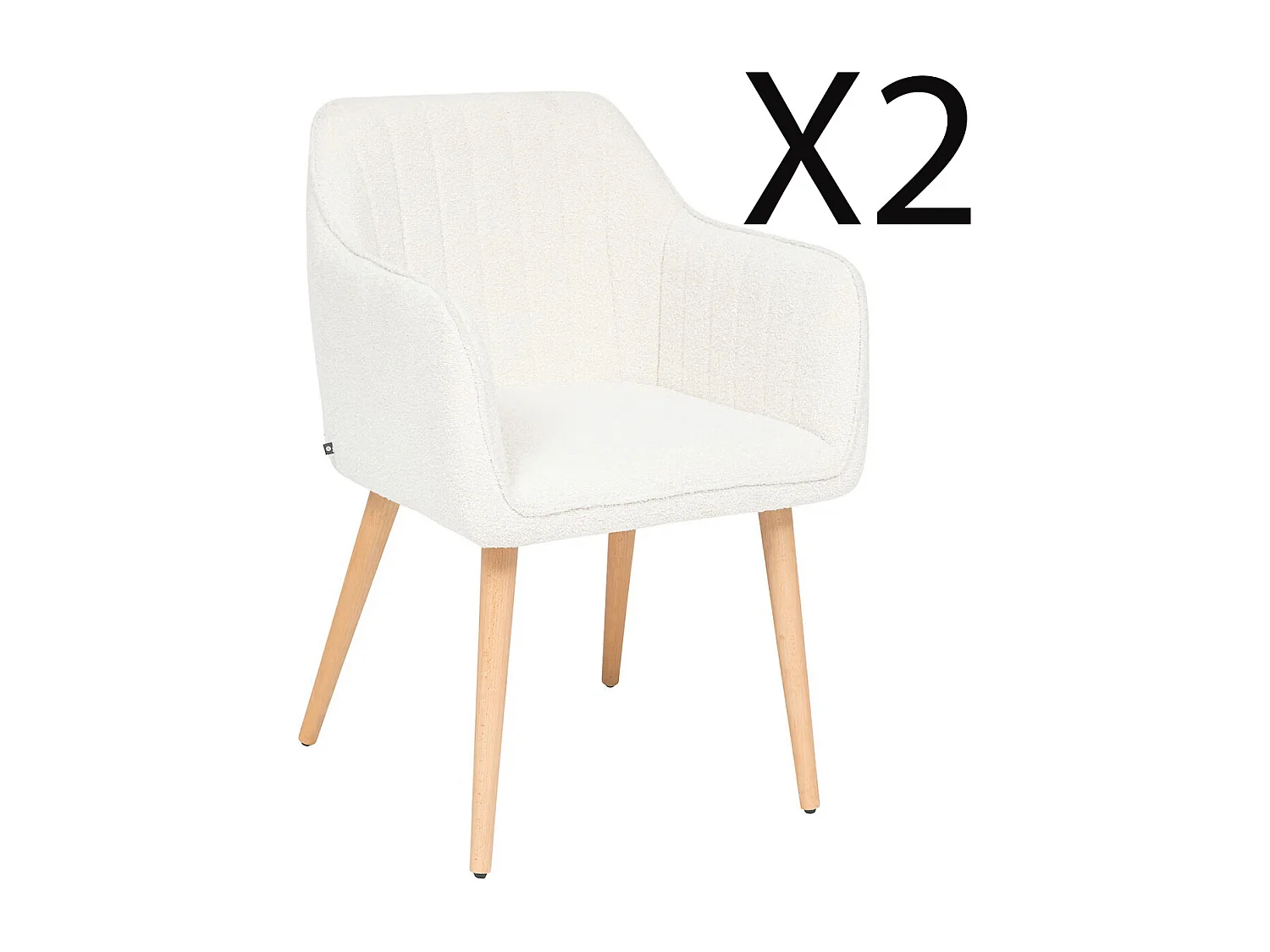 Lot de 2 fauteuils en tissu coloris blanc et pieds en bois naturel -  Longueur 57 x Profondeur 60 x Hauteur 83,5 cm