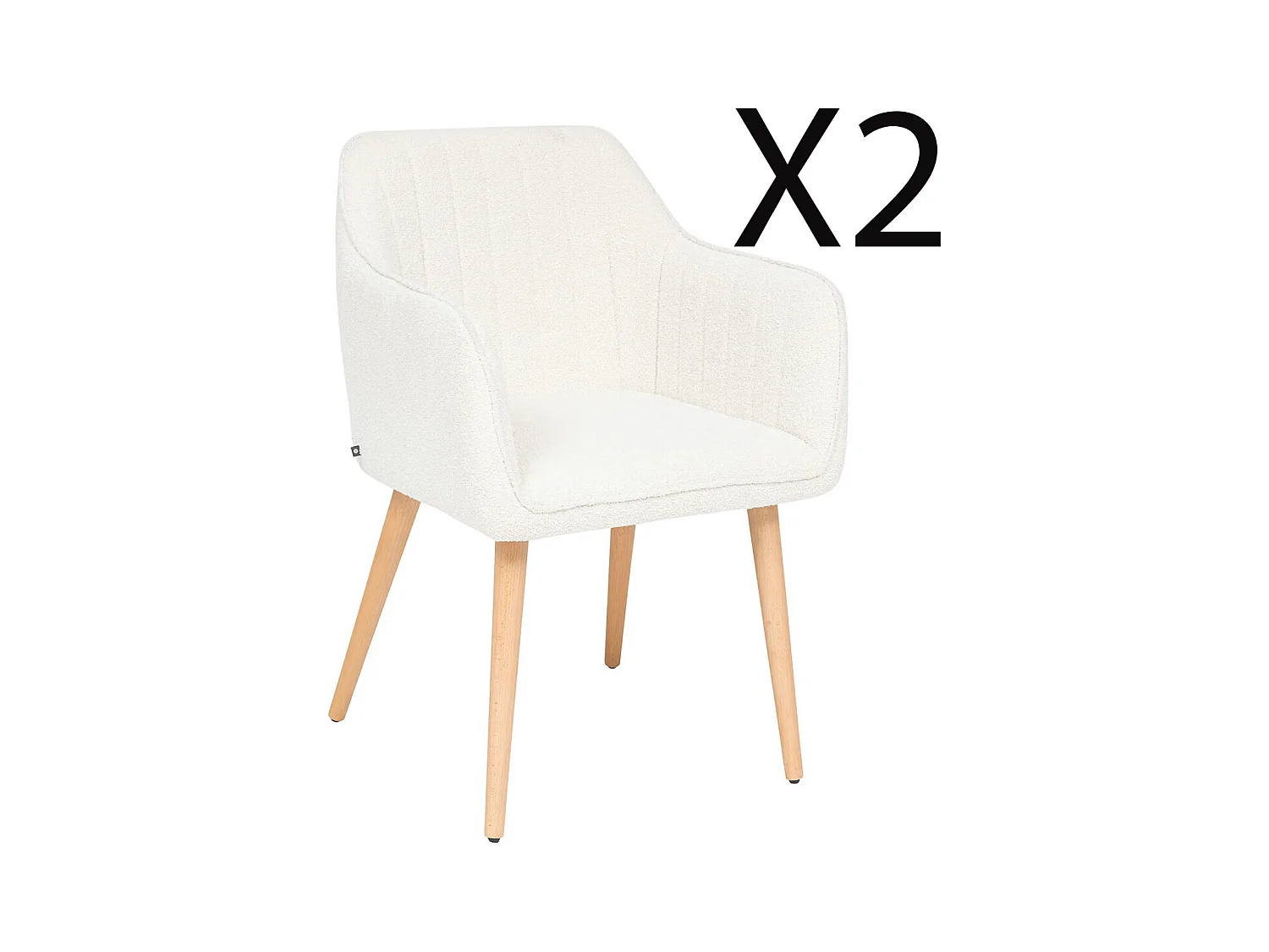 Lot de 2 fauteuils en tissu coloris blanc et pieds en bois naturel -  Longueur 57 x Profondeur 60 x Hauteur 83,5 cm