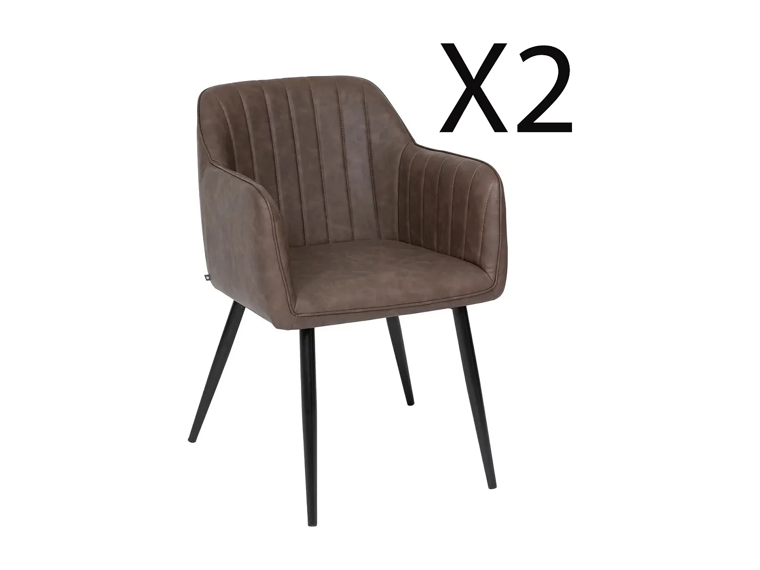 Lot de 2 fauteuils en PU coloris marron et fer coloris noir - Longueur 57 x Profondeur 61,5 x Hauteur 83 cm