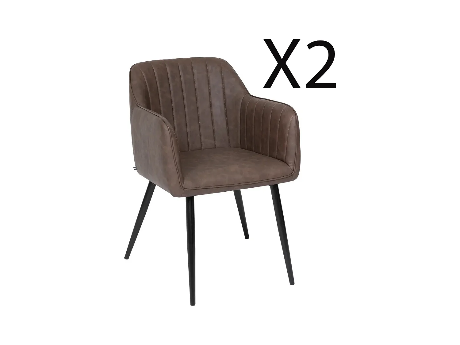 Lot de 2 fauteuils en PU coloris marron et fer coloris noir - Longueur 57 x Profondeur 61,5 x Hauteur 83 cm