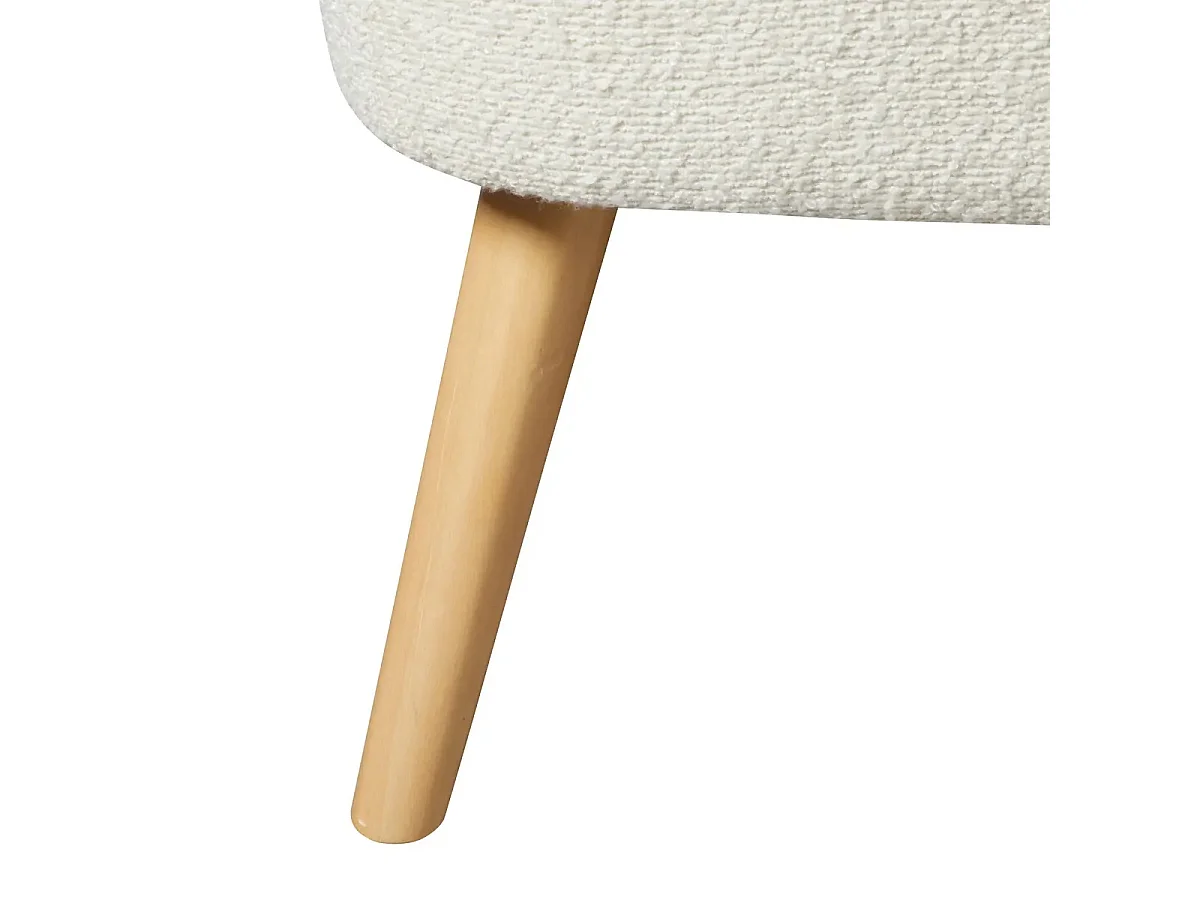 Fauteuil en velours coloris blanc avec pieds en bois naturel - Longueur 78  x Profondeur 72 x Hauteur 71 cm